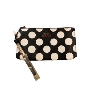 5/$25 Sephora Rough Black White Polka Dot Make Up Cosmetic Bag